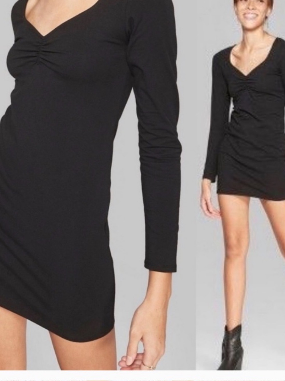 Wild Fable Black Long-Sleeve Ruched Front Mini Dress